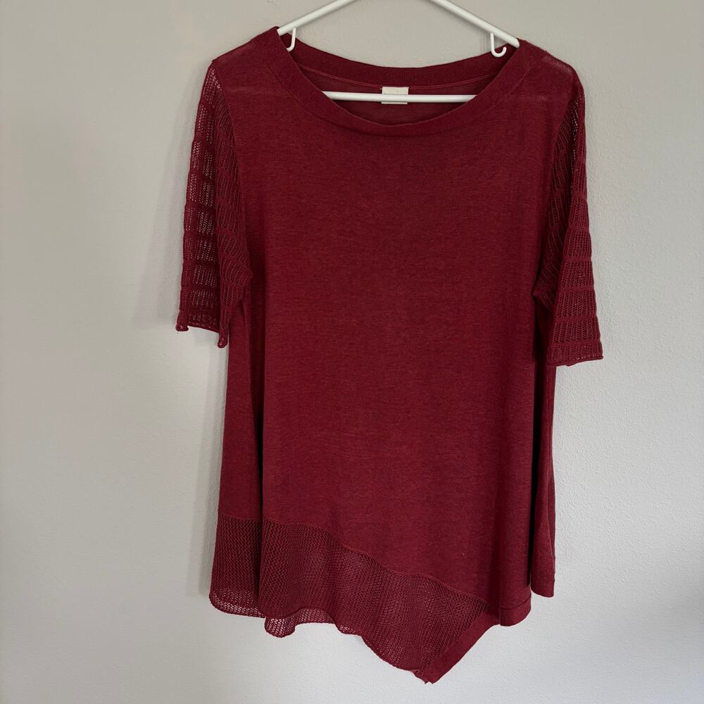 POETRY Red Linen Knit Asymmetrical Hem Top (US 10)
